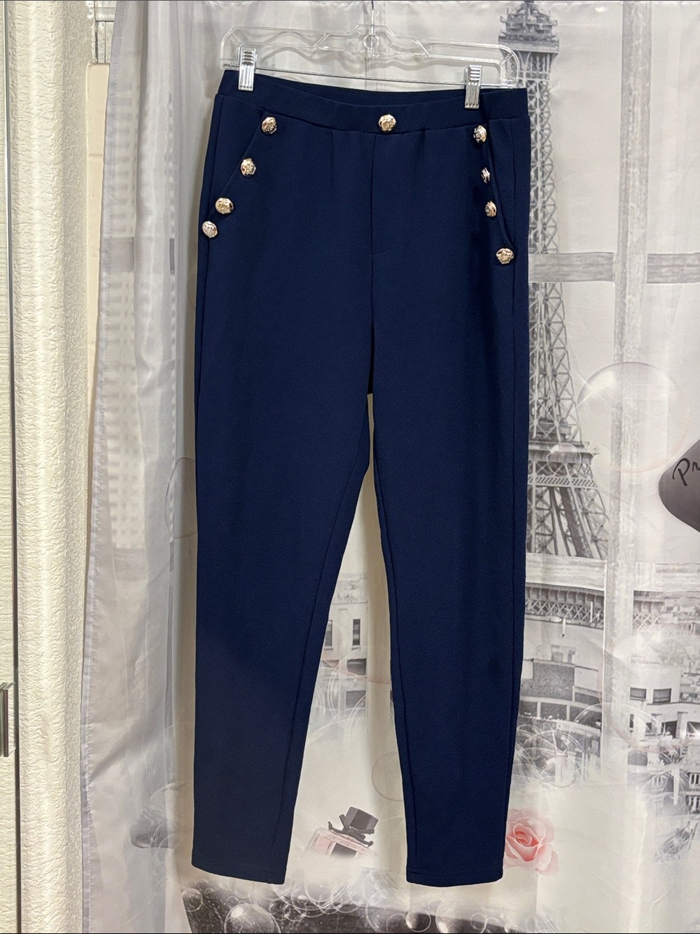 SHEIN Navy High-Rise Button Detail Sailor Pants